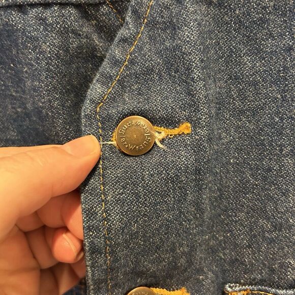 Vtg Wrangler Mens Sz Lg Blue Denim Vest Western Rodeo Cowboy Style Chest 44” - Picture 3 of 6